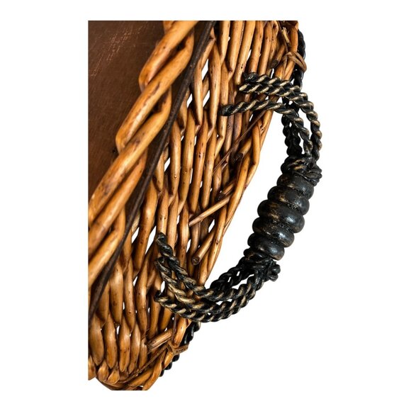 Vintage Rattan & Wood Basket with Twisted Metal Handles – Rustic Farmhouse Decor - Picture 5 of 5